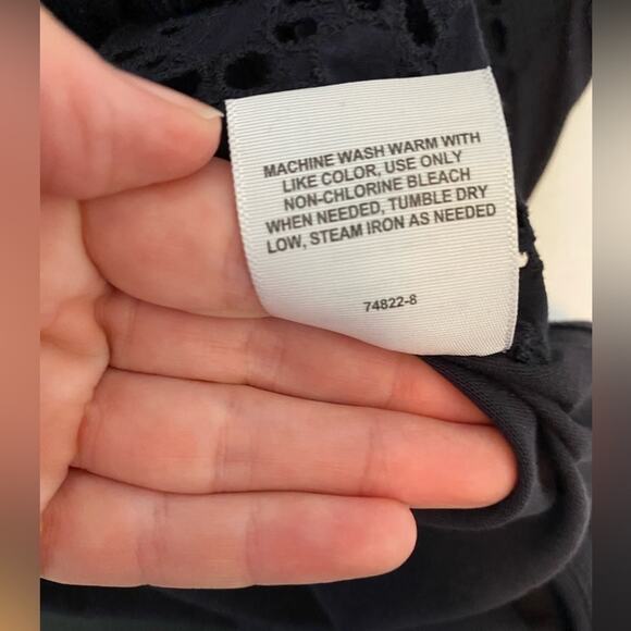 A.N.A. NWT Women's S Boho Embroidered Sheer Eyelet Sleeveless Black Tank Top - Picture 7 of 11